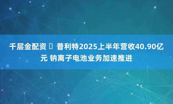 千层金配资 ​普利特2025上半年营收40.90亿元 钠离子电池业务加速推进